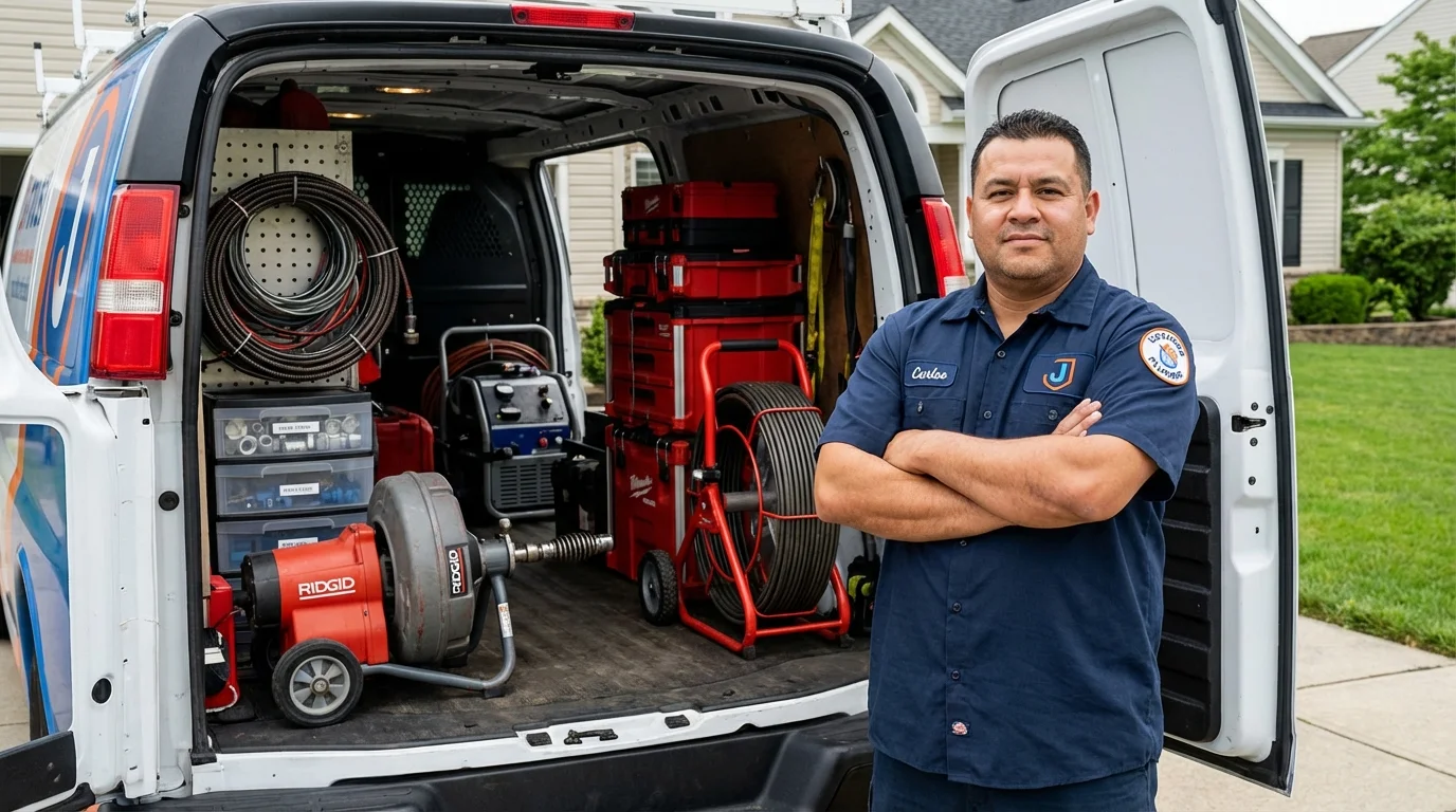 Professional drain cleaning equipment and Johns Plumbing LLC plumber in Delhi