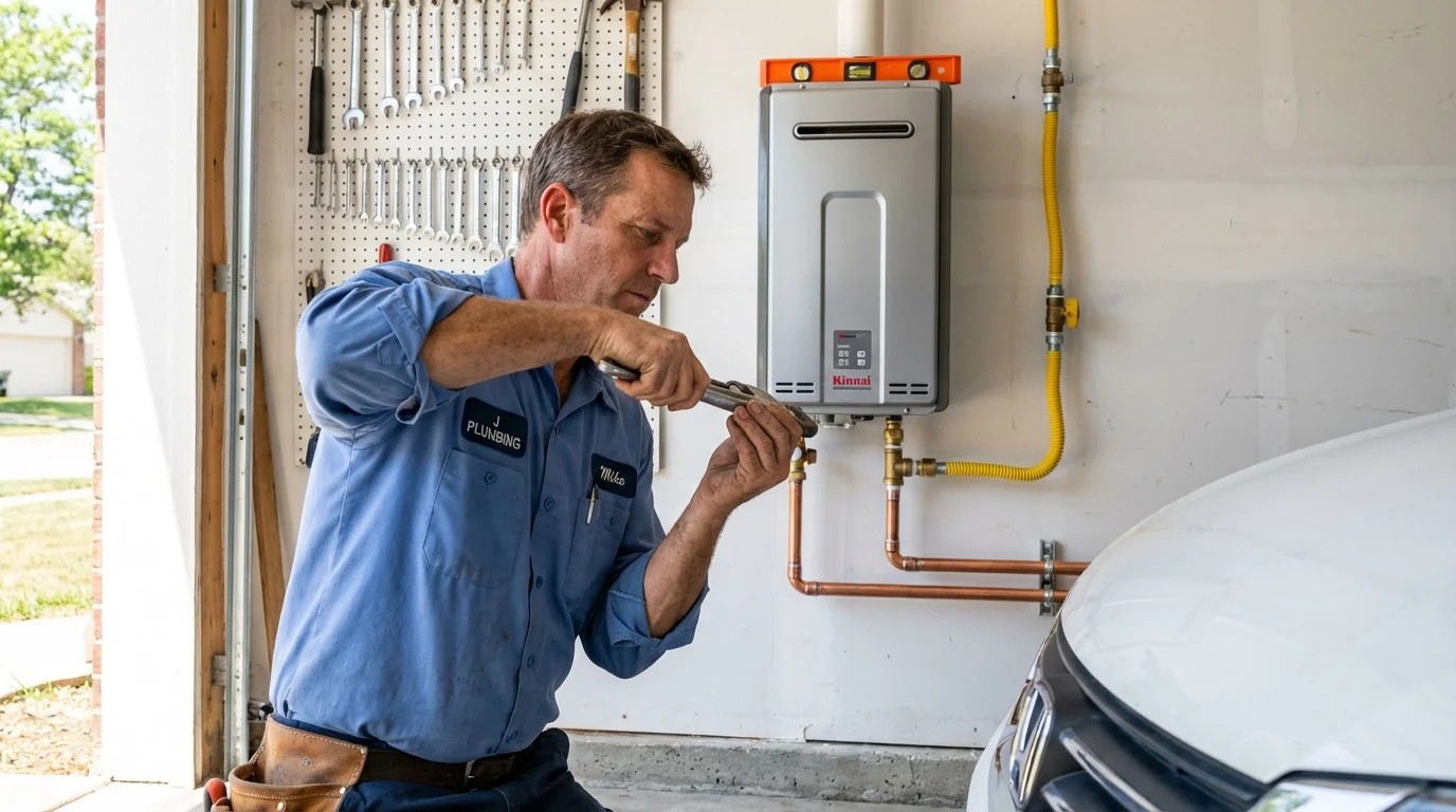 Tankless water heater installation by a Johns Plumbing LLC plumber in Delhi